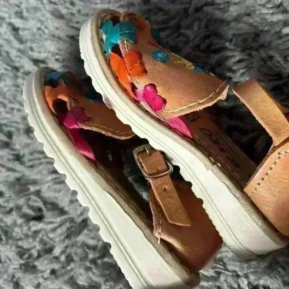 Huarache Girls US 7 Sandals Leather Girl Colorful Mexico Huaraches Floral EUC